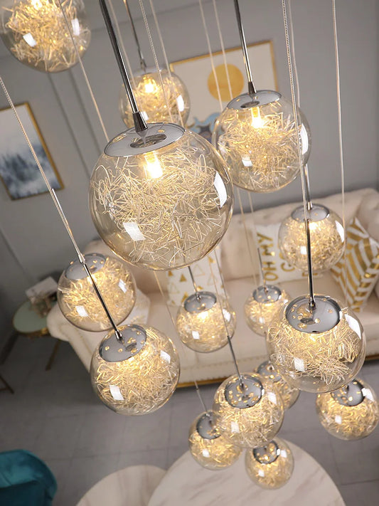 Staircase LED chandelier. Beautiful glass spherical that is ideal for your staircase