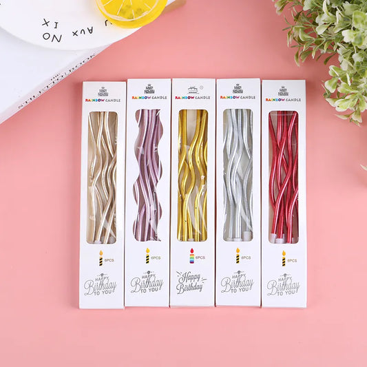 6 Pcs Creative Threaded  Spiral, Long Multicolor Colored Curvy With Safe Flames