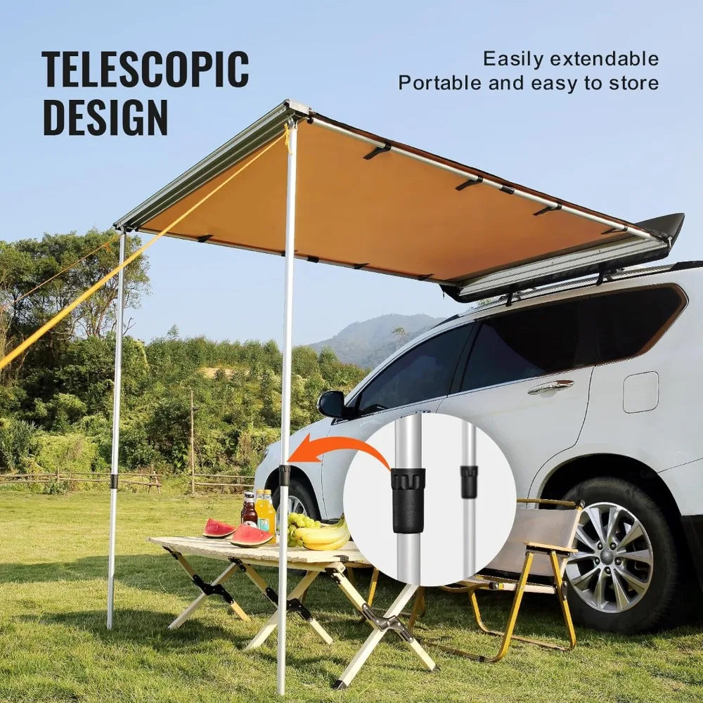 SUVs Tent  UV50+ Retractable Car Side Awning With Waterproof Storage Bag. Height Adjustable For Shed Vans Home