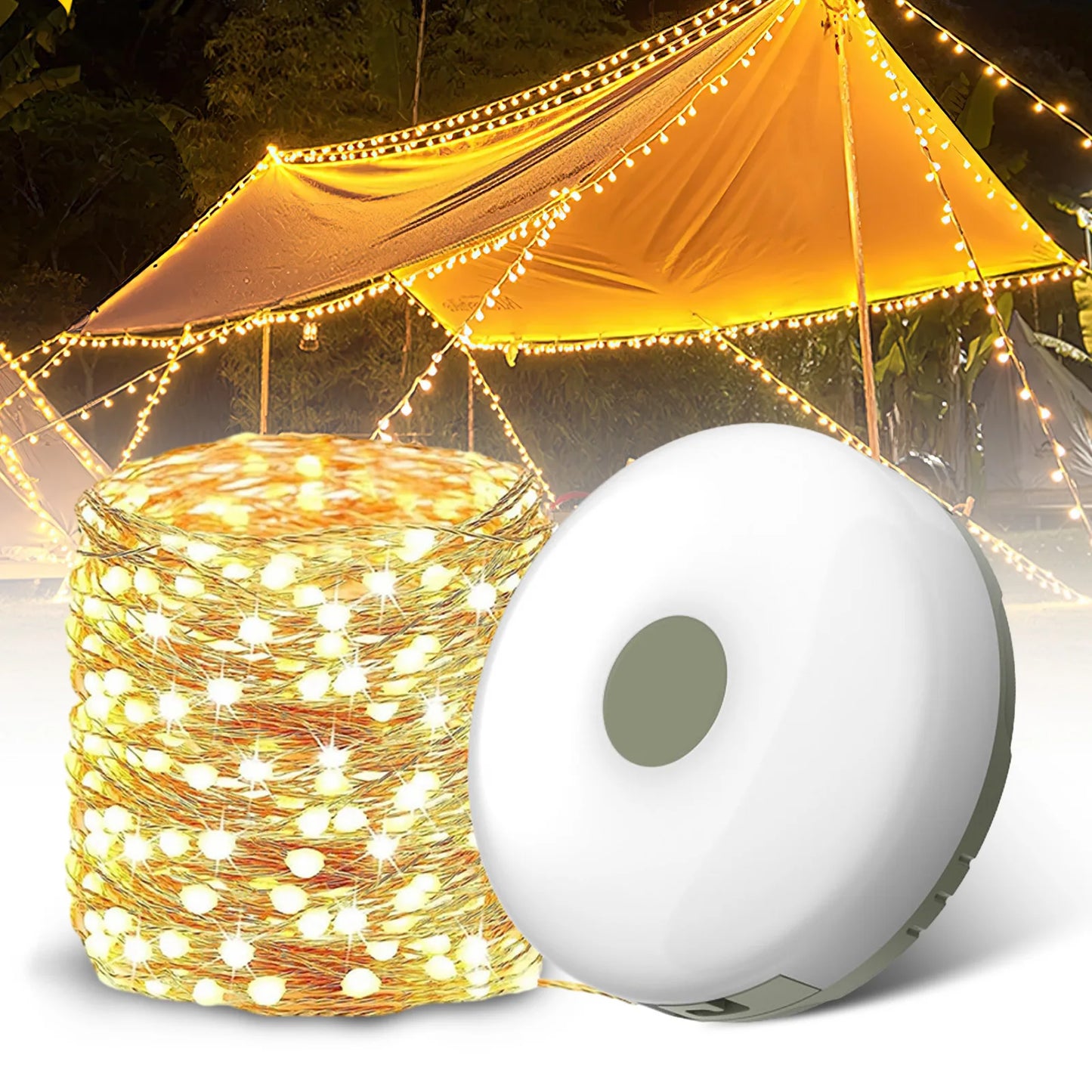USB Rechargeable Camping Atmosphere Outdoor Tent Light.  Colorful LED Flashlight with Magnet Hook 10 Meter Light Strip