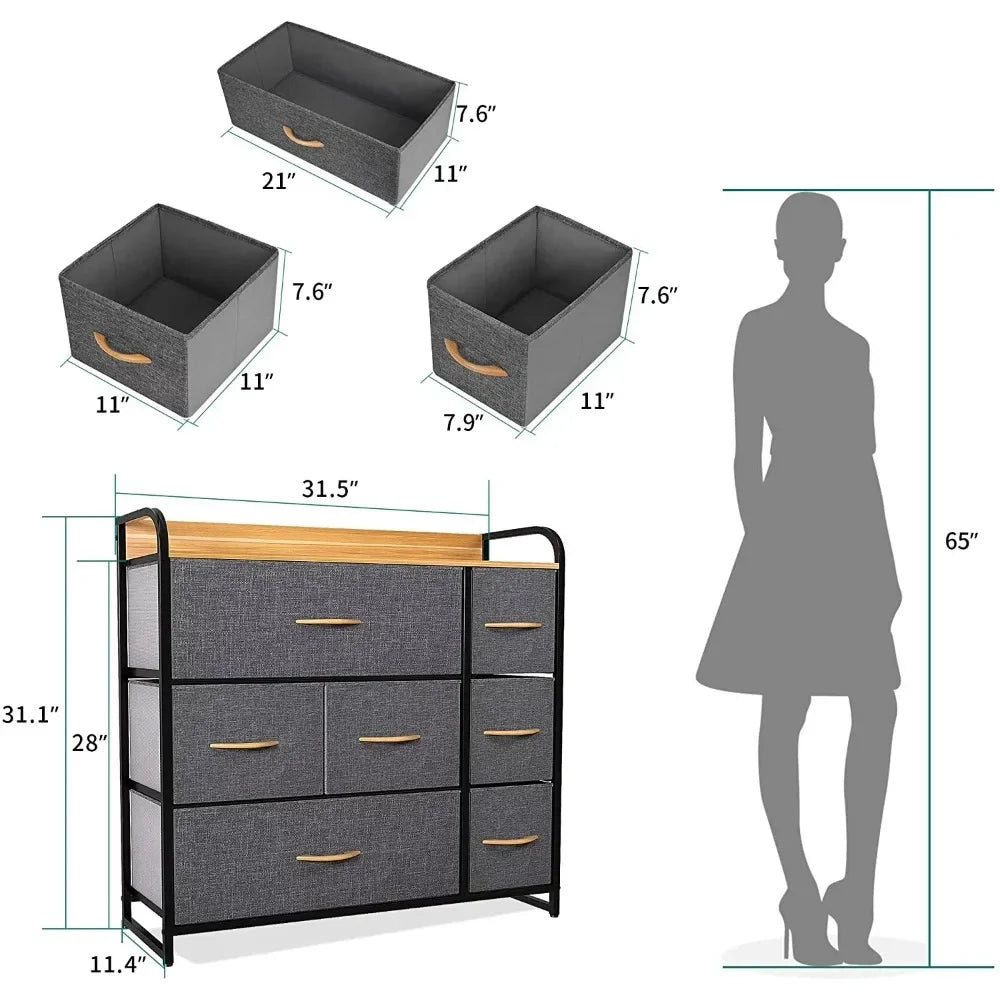 7 Drawer Fabric Dresser with Wooden Top Shelf - Your Homes Décor and More