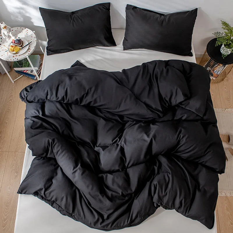 Brushed Fabric Duvet Cover Soft Cozy Comforter COver with Zipper Closure Grey/Black Bedding Duvet Cover with Pillowcase - Your Homes Décor and More