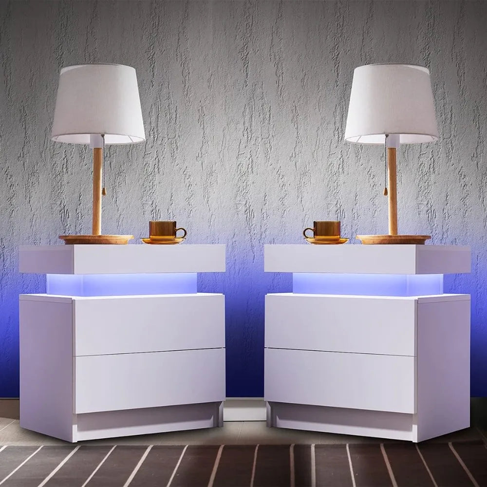 Beautiful Set of  LED Nightstands or Side Tables  With 2 Drawers
