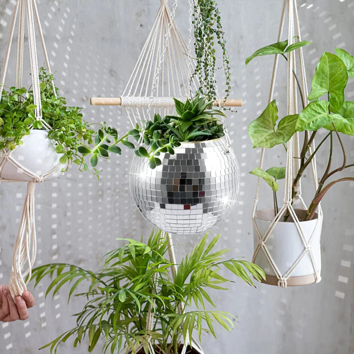 10/20cm Disco Ball Hanging Flower Pot - Your Homes Décor and More