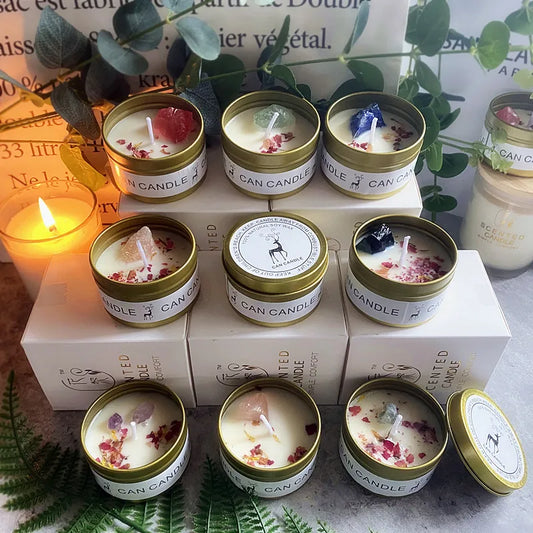 Scented Long-Lasting Soy Candles.  Crystal Stone Dried,  Flower Fragrance, Smokeless Candle