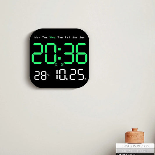 Digital Wall Clocks Temperature Date Week Dispaly Electronic Table Clock 12/24H Wall-mounted LED Alarm Clock Remote Control