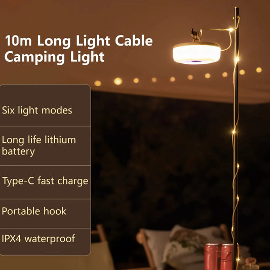 Camping String Light, USB Charging Lantern 2800mAh,IPX6 Waterproof,Rechargeable Flashlights