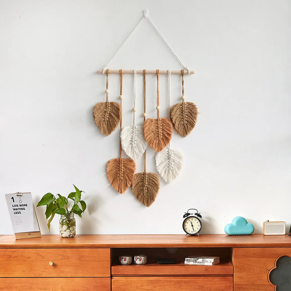 Bohemian Style Handwoven Cotton Rope Tree Leaf Tapestry – Unique Home Wall Decor, Room Hanging - Your Homes Décor and More