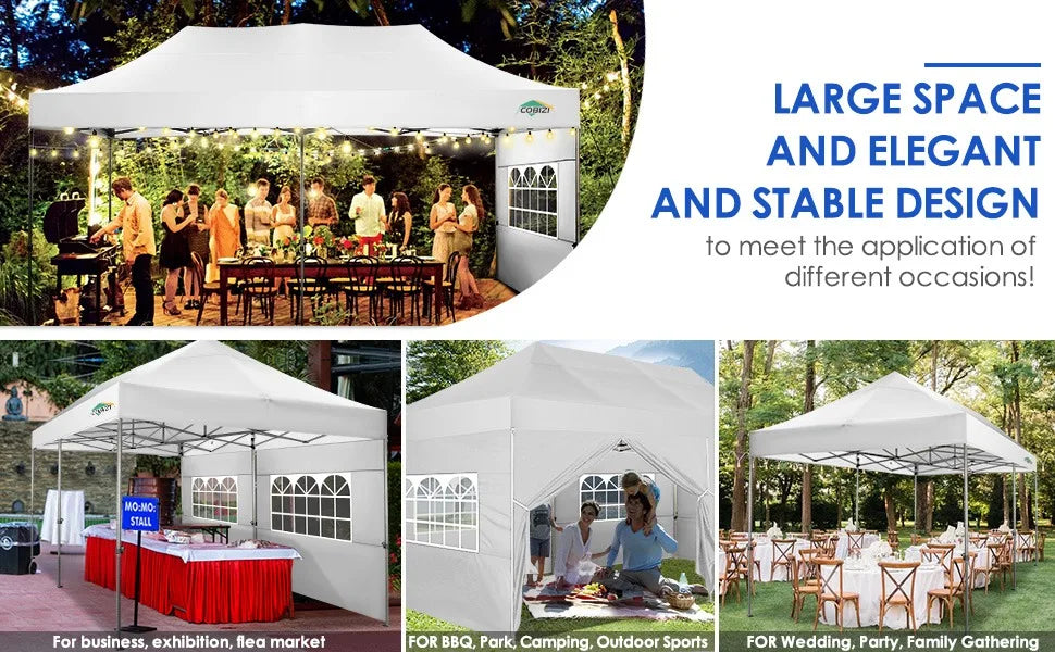 10x20 Heavy Duty Pop-up Canopy Tent with 6 sidewalls. Great For Outdoor Weddings and large Party Events.  All Season Wind & Waterproof Gazebo Roller Bag