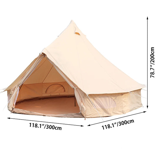 Large Waterproof Camping. Four Season Glamping. Luxury Cotton Canvas Emperor Bell Tent With Stove Hole 3/4/5/6m
