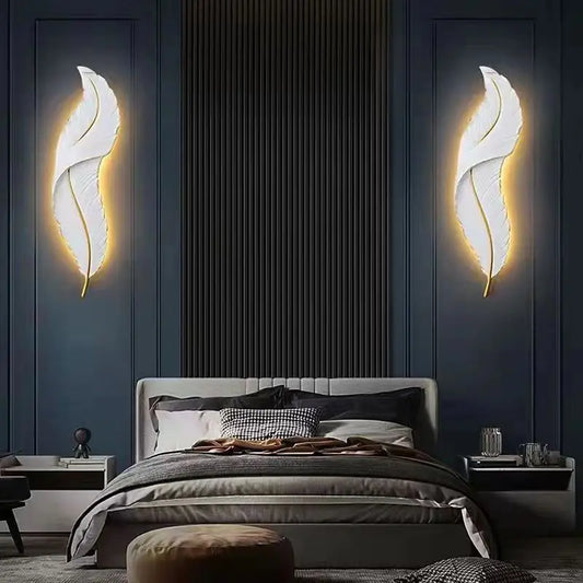 Modern Feather Resin Wall Lamps, LED Wall Sconces.  Beautiful Wall Decor For Bedroom, Living Room, Accent Wall and Hallways