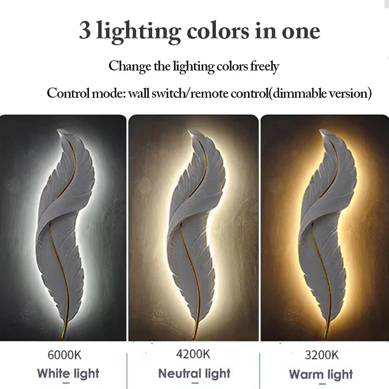Modern Feather Resin Wall Lamps, LED Wall Sconces.  Beautiful Wall Decor For Bedroom, Living Room, Accent Wall and Hallways