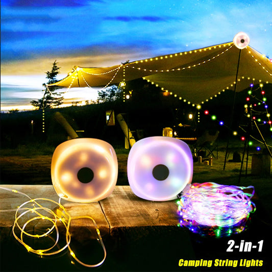 Camping String Lights, 33Ft Light with Lanterns (2 in 1 Design), Waterproof, 2000mAh, Rechargeable Flashlights