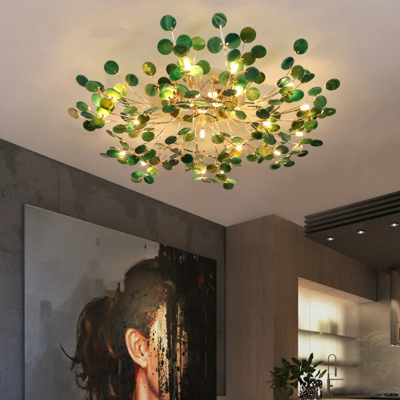 Nordic Natural Jade Agate Ceiling Lampz.  Modern Minimalist LED  Leaf Living Room Lamps