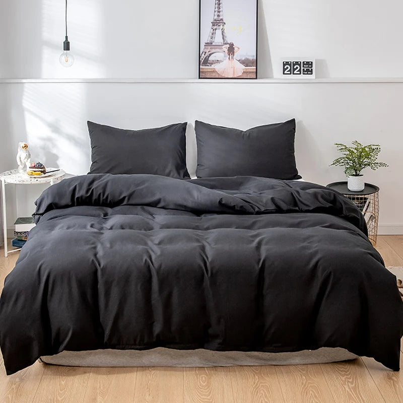 Brushed Fabric Duvet Cover Soft Cozy Comforter COver with Zipper Closure Grey/Black Bedding Duvet Cover with Pillowcase - Your Homes Décor and More