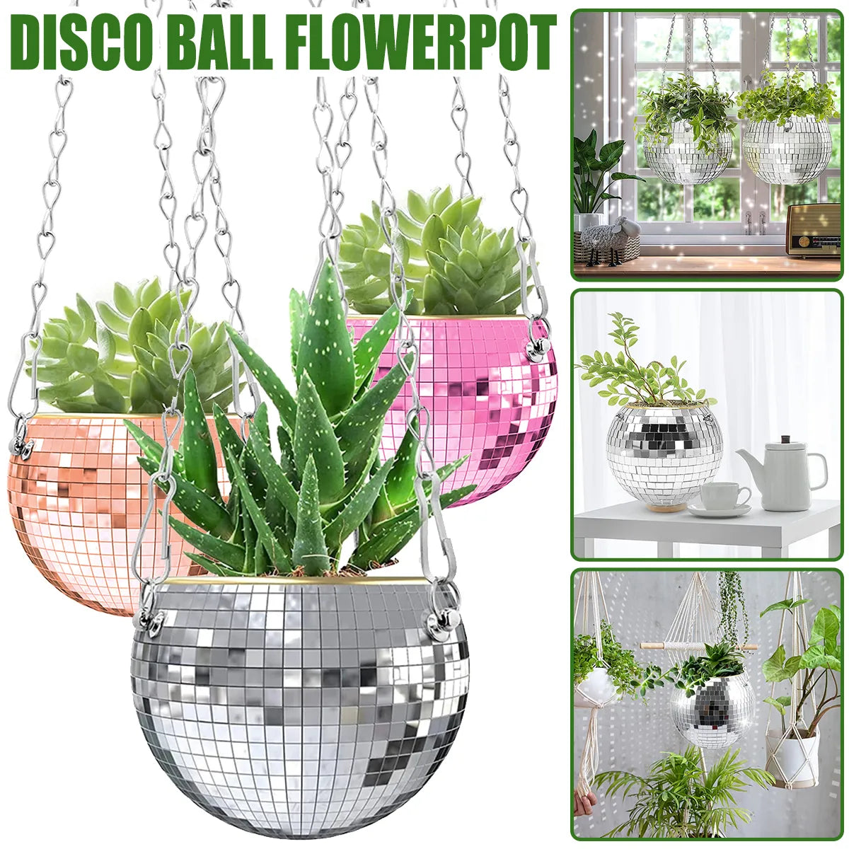 10/20cm Disco Ball Hanging Flower Pot - Your Homes Décor and More