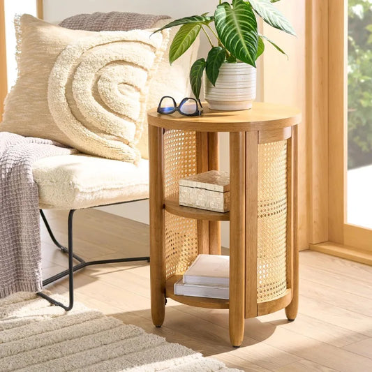 Better Homes & Gardens Springwood Caning Side Table, Light Honey Finish - Your Homes Décor and More