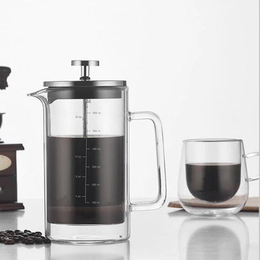 300ML 600ML Double Walled Coffee Maker Heat Resistant Borosilicate Glass French Press Coffee Pot with Stainless Steel Filter