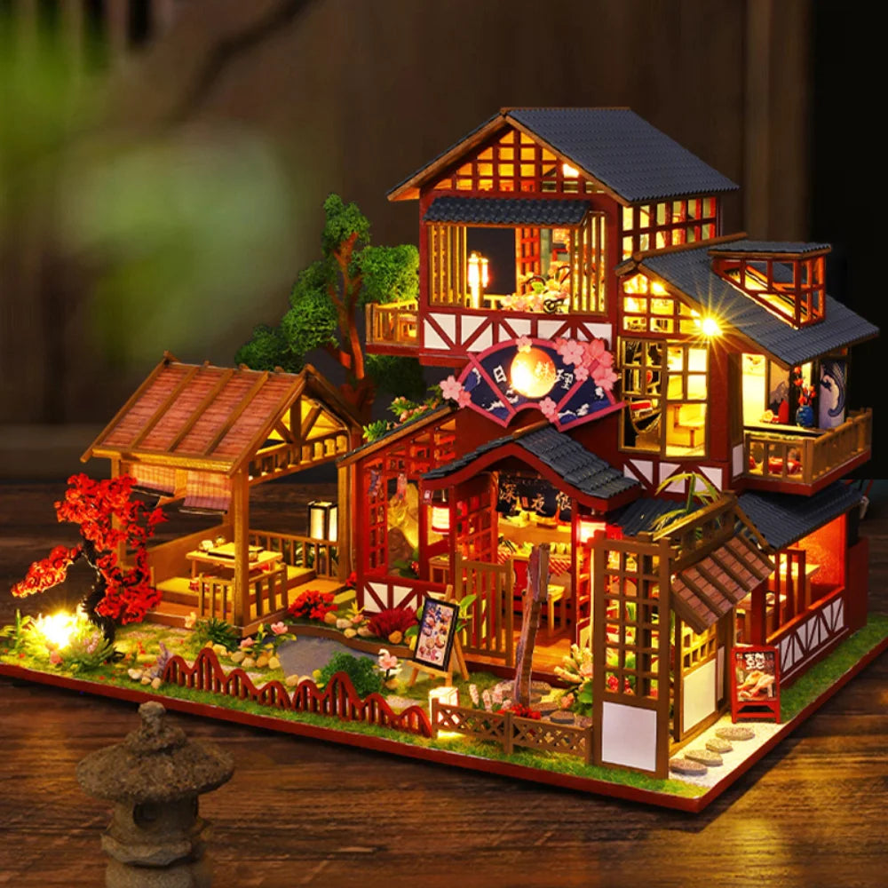 Diy Wooden Dollhouse Miniature Building Kit with Furniture Japanese Casa Dollhouse Handmade