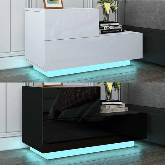 Bedside, Nightstand, End Table, Side Table w/2Drawers, and RGB LED Lighting.  Suitable for Living Room/Bedroom/Office etc.