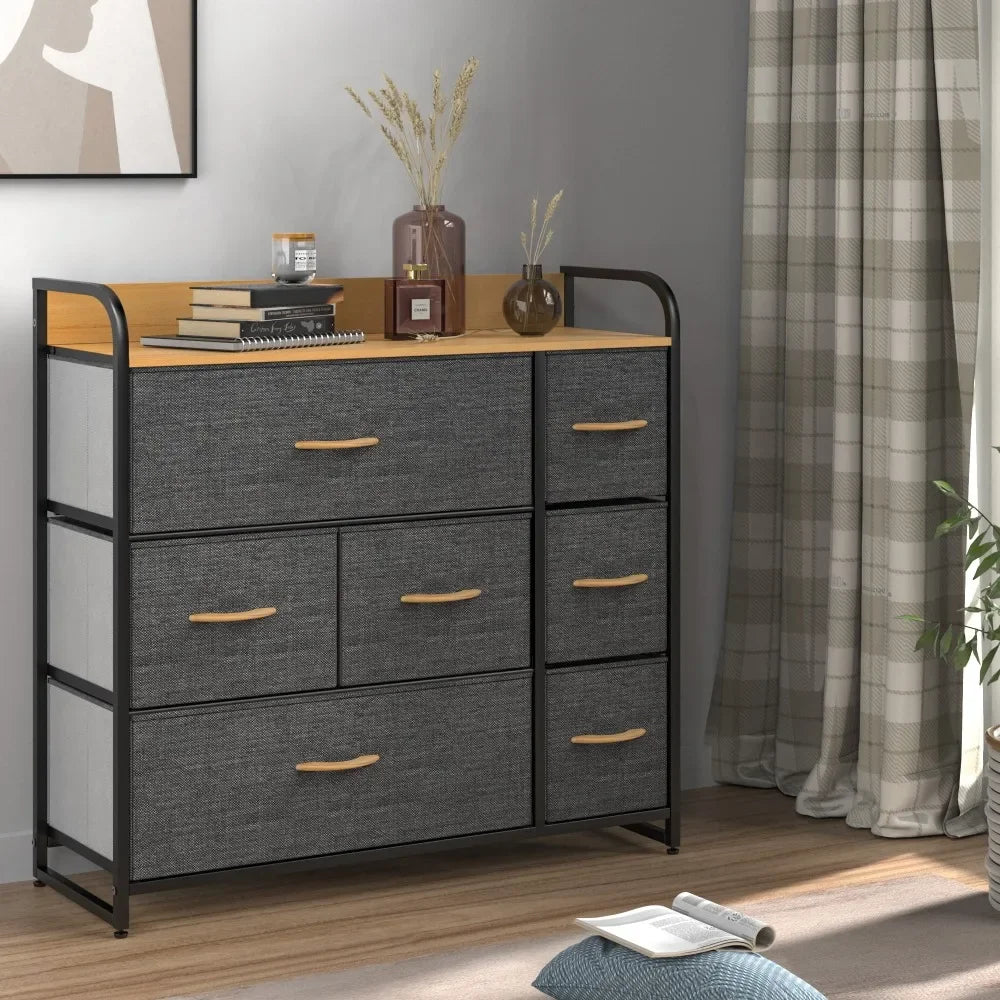 7 Drawer Fabric Dresser with Wooden Top Shelf - Your Homes Décor and More