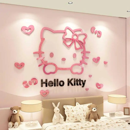 DIY Cartoon Anime Sanrio Hello Kitty Wall Sticker Kawaii Mirror Acrylic Crystal 3D Self-assembly Wall Sticker Girl Bedroom Decor - Your Homes Décor and More