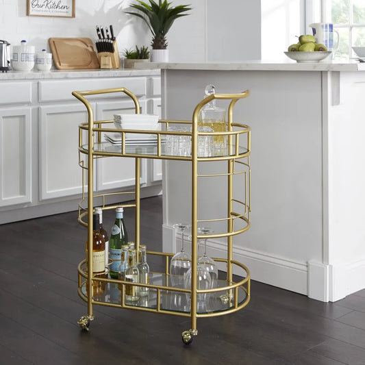 Better Homes & Gardens Fitzgerald 2-Tier Bar Cart with Matte Gold Metal Finish