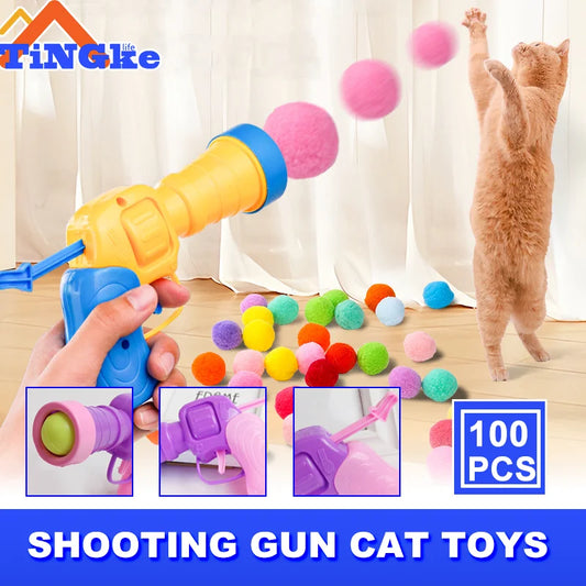 Cat Toys Interactive Training Toy For Kittens and Adult Cat's Alike.  Creative Mini Shooting Pom Pom Games. Stretch Plush Ball Won't Cause Harm.  Toys Pet Supplies