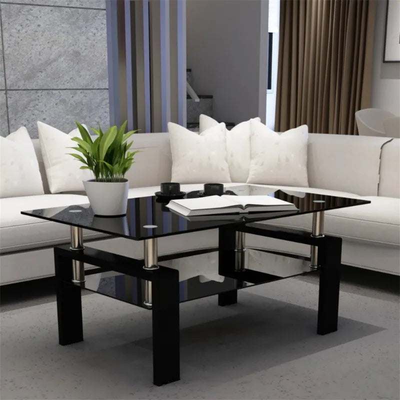 Aukfa Rectangle Tempered Glass Coffee Table - Your Homes Décor and More