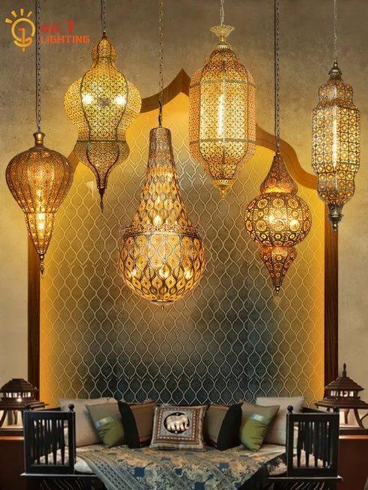 Southeast Asia Thai Moroccan Retro Vintage Hollow Carved LED Lamp