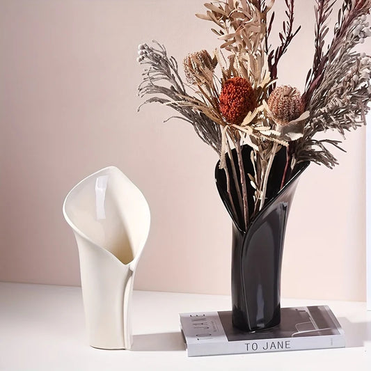 Ceramic Vase, Irregular Wide Mouth Flower Vase, Home Decor, Accessories