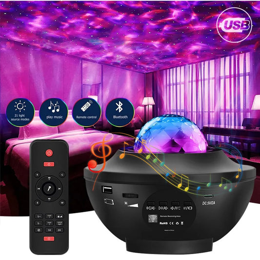 Colorful Starry Projector Galaxy Night Light Child Bluetooth USB Music Player Star NightLight Romantic Projector Night Lamp Gift - Your Homes Décor and More