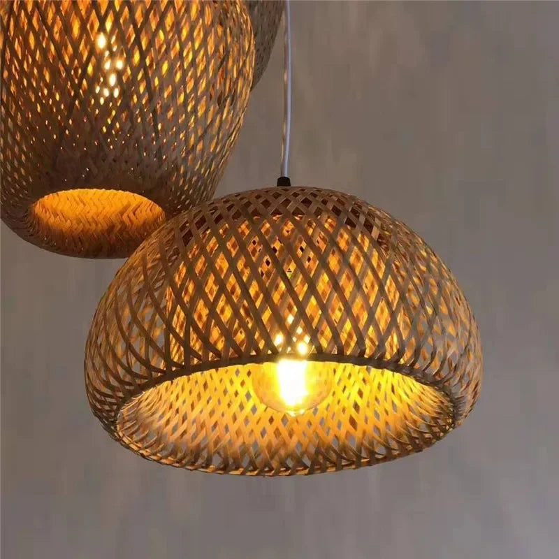 Classic Bamboo Lustre Chandelier Hanging Lamp Ceiling Handmade Rattan Pendant Light Fixture Weaving Home Living Bed Room Decor - Your Homes Décor and More