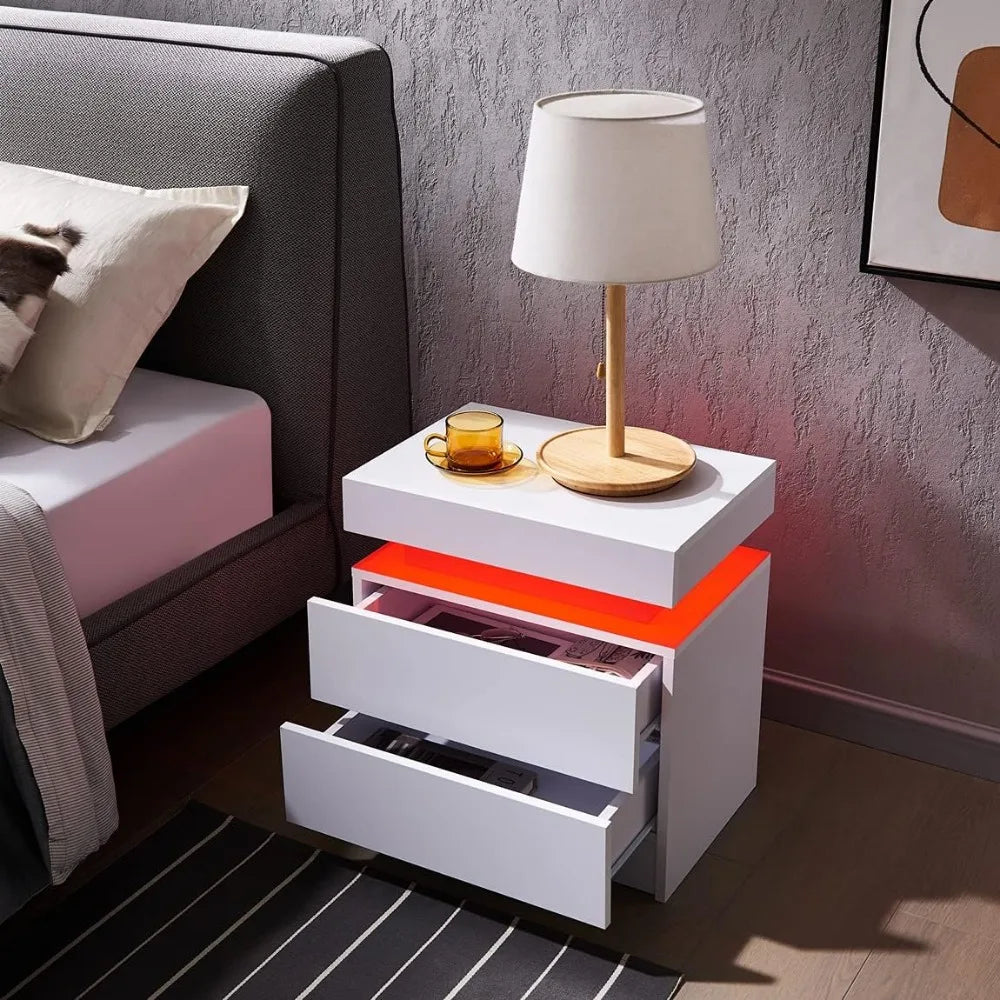 Beautiful Set of  LED Nightstands or Side Tables  With 2 Drawers