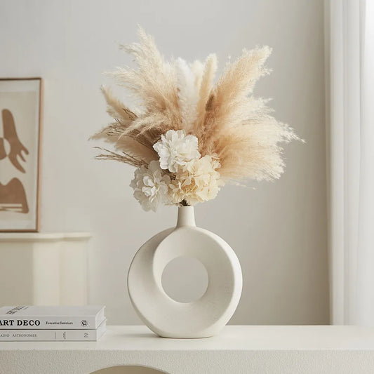 Nordic Style Ceramic Donut Vase Modern  Home Decoration Elegant Flower Container