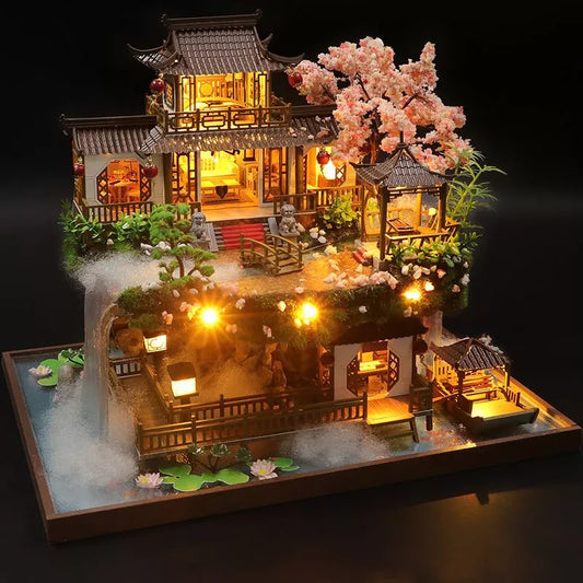 DIY Wooden Miniature Building Kit with Furniture from Chinese Ancient Casa Dollhouse Handmade