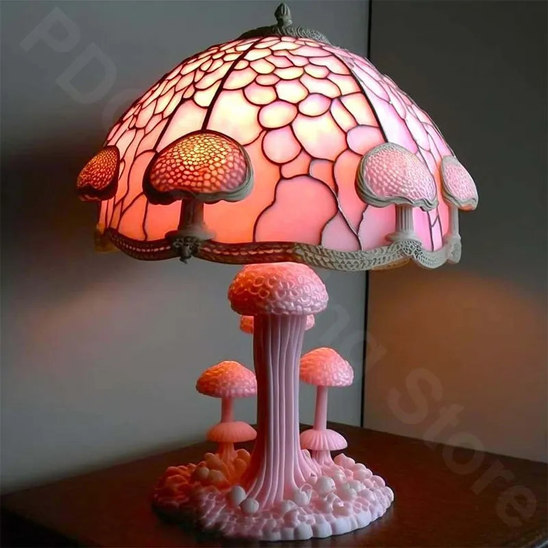 Creative Colorful Mushroom Lamp Glow Table Lamps Resin Bedroom Bedside Retro Table Night Lamp Atmosphere Light - Your Homes Décor and More