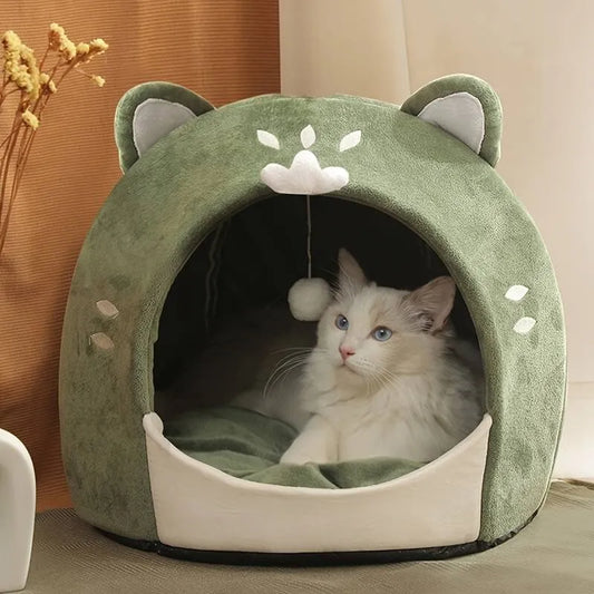 Warm Cotton Cat Bed  Cute Cozy Cat-Shaped Soft Pet House with Cushion for Small Dogs Cats Pet Supplies