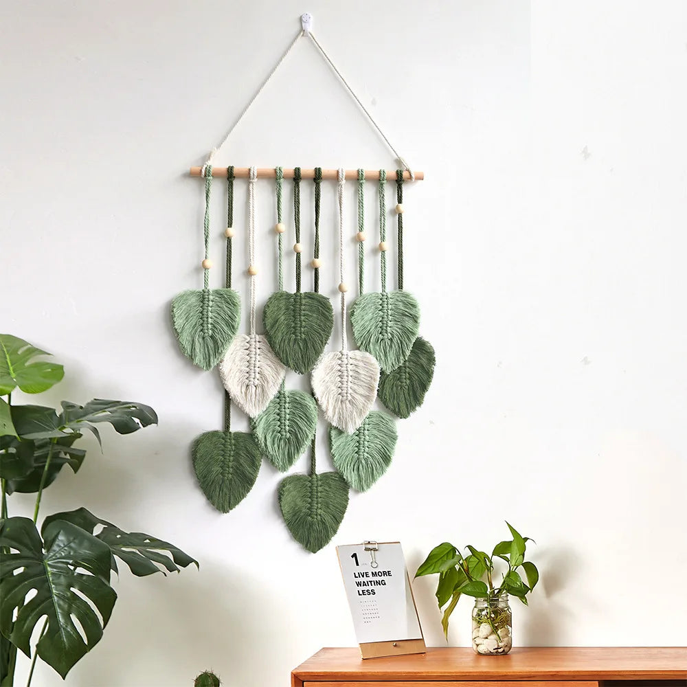 Bohemian Style Handwoven Cotton Rope Tree Leaf Tapestry – Unique Home Wall Decor, Room Hanging - Your Homes Décor and More