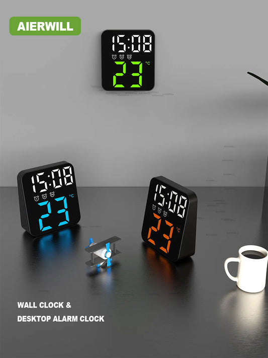 Digital Alarm Clock for Bedrooms with Temperature Adjustable Brightness Voice Control three Alarm Wall Clock 12/24H