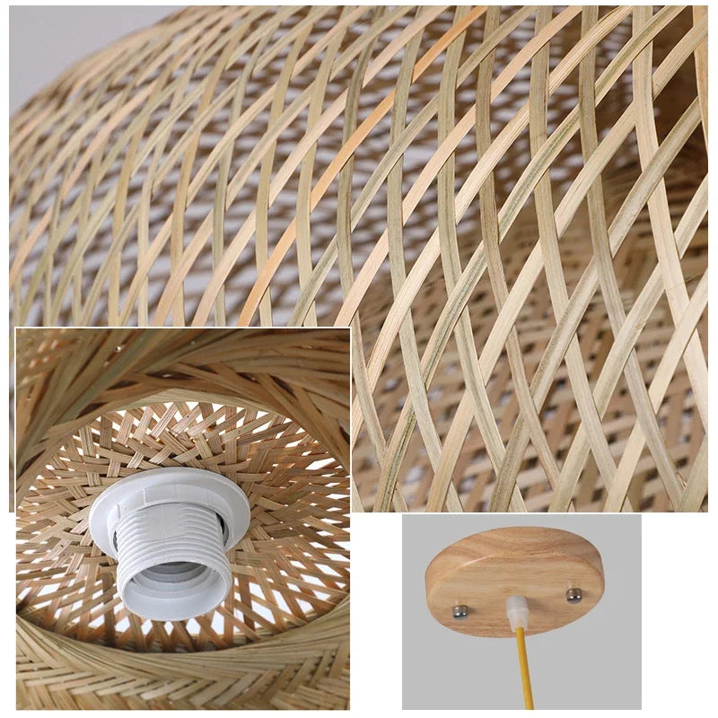 Classic Bamboo Lustre Chandelier Hanging Lamp Ceiling Handmade Rattan Pendant Light Fixture Weaving Home Living Bed Room Decor - Your Homes Décor and More