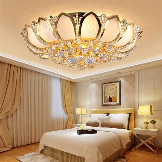 European Elegance Meets Warm Crystal LED Lights. Lotus Ceiling Lamp.